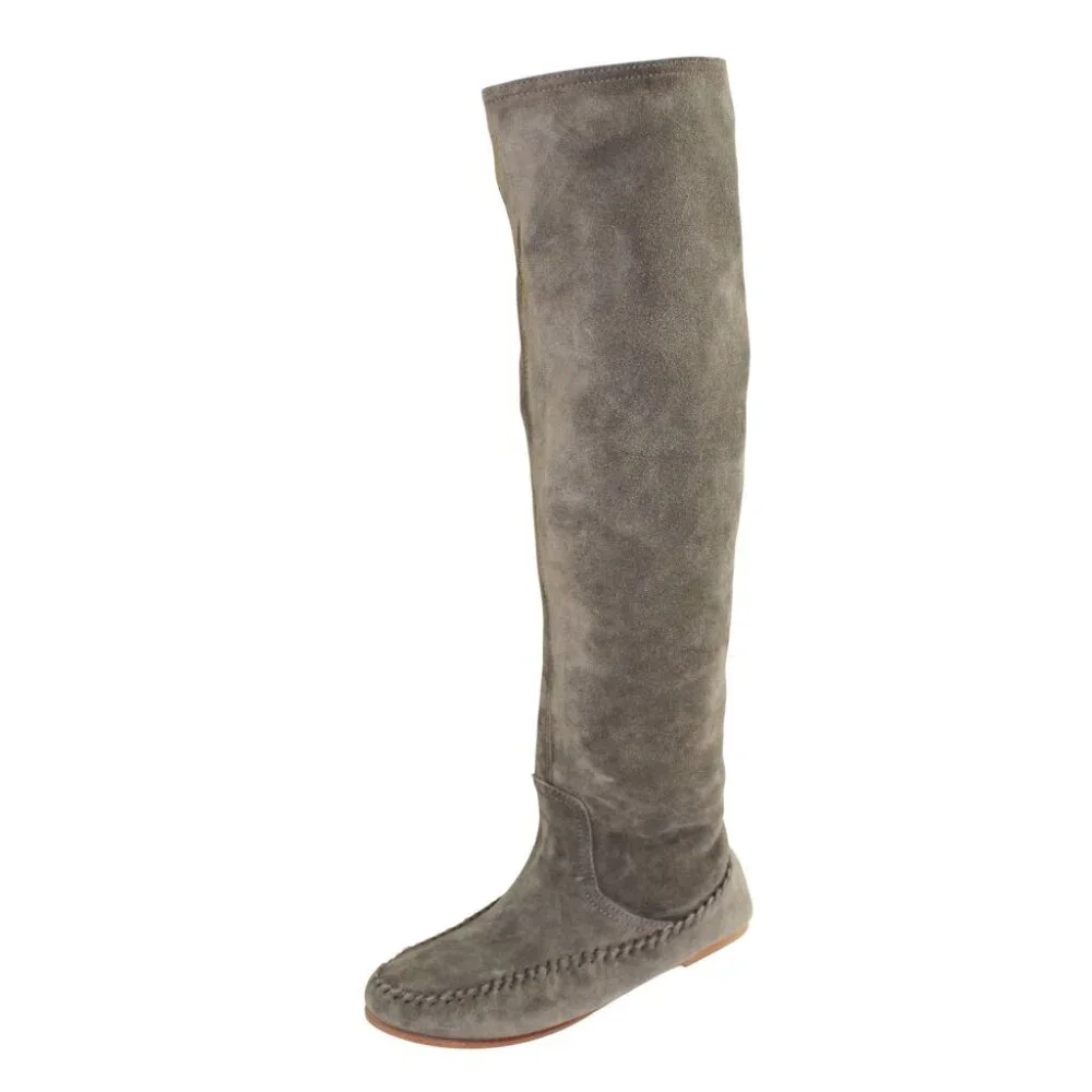 Tomas Maier Stretch Suede Over-the-Knee Charcoal Gray Minimalist Luxury Boot